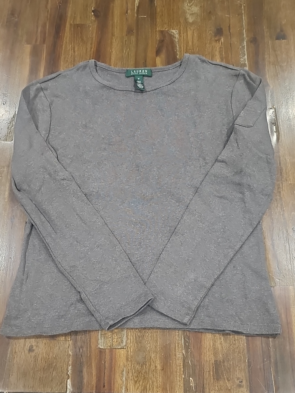 Lauren Ralph Lauren Women's Grey Crewneck Long-Sleeve Ribbed Tee